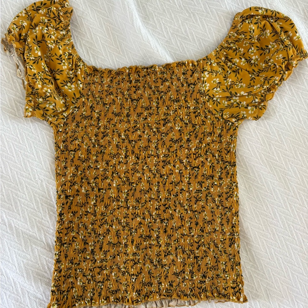 Orange Kiss Floral Yellow Smocked Top